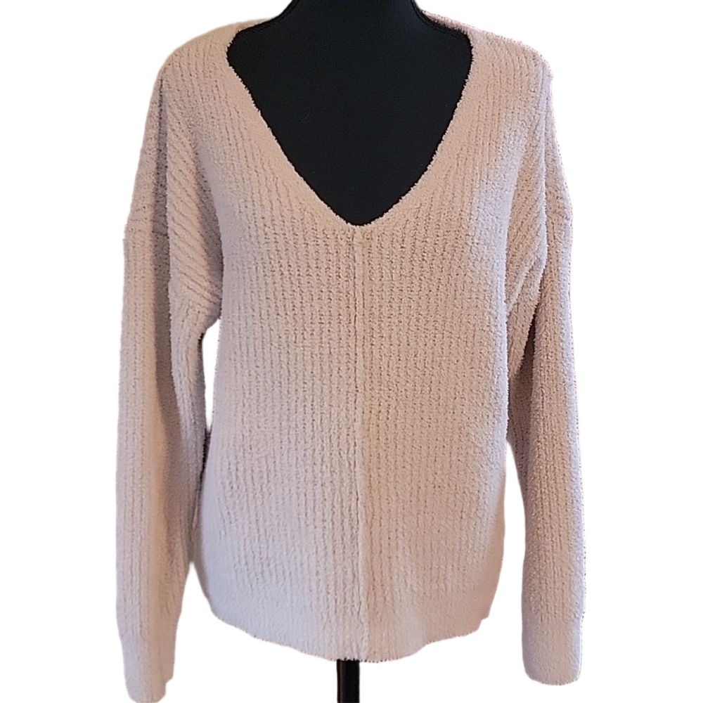 Cupcakes & Cashmere Cream Textured Deep V-Neck Sweater Top Size XL EUC